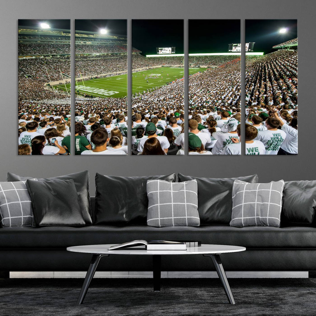 Michigan State Spartans Football Team Print - East Lansing Spartan Stadium Wall Art Canvas Print