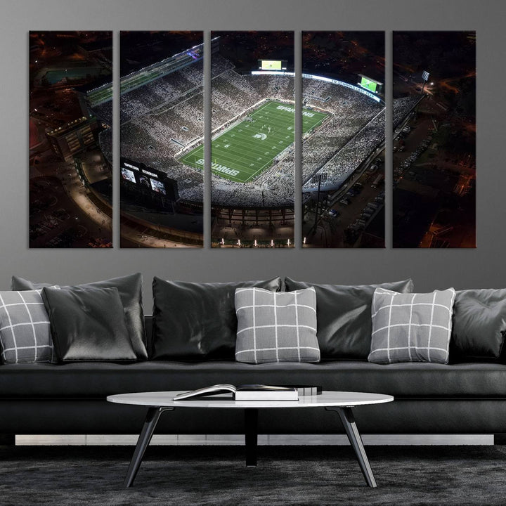 Michigan State Spartans Football Team Print - East Lansing Spartan Stadium Wall Art Canvas Print