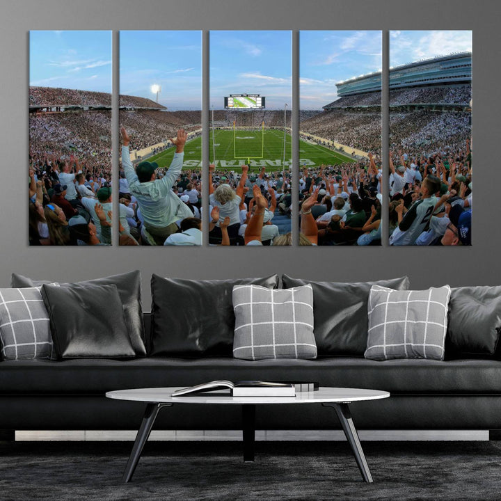 Michigan State Spartans Football Team Print - East Lansing Spartan Stadium Wall Art Canvas Print