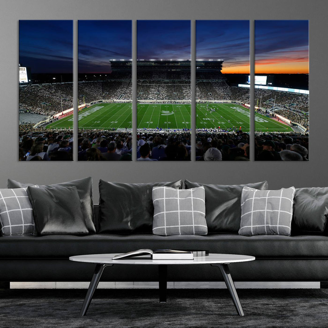 Michigan State Spartans Football Team Print - East Lansing Spartan Stadium Wall Art Canvas Print