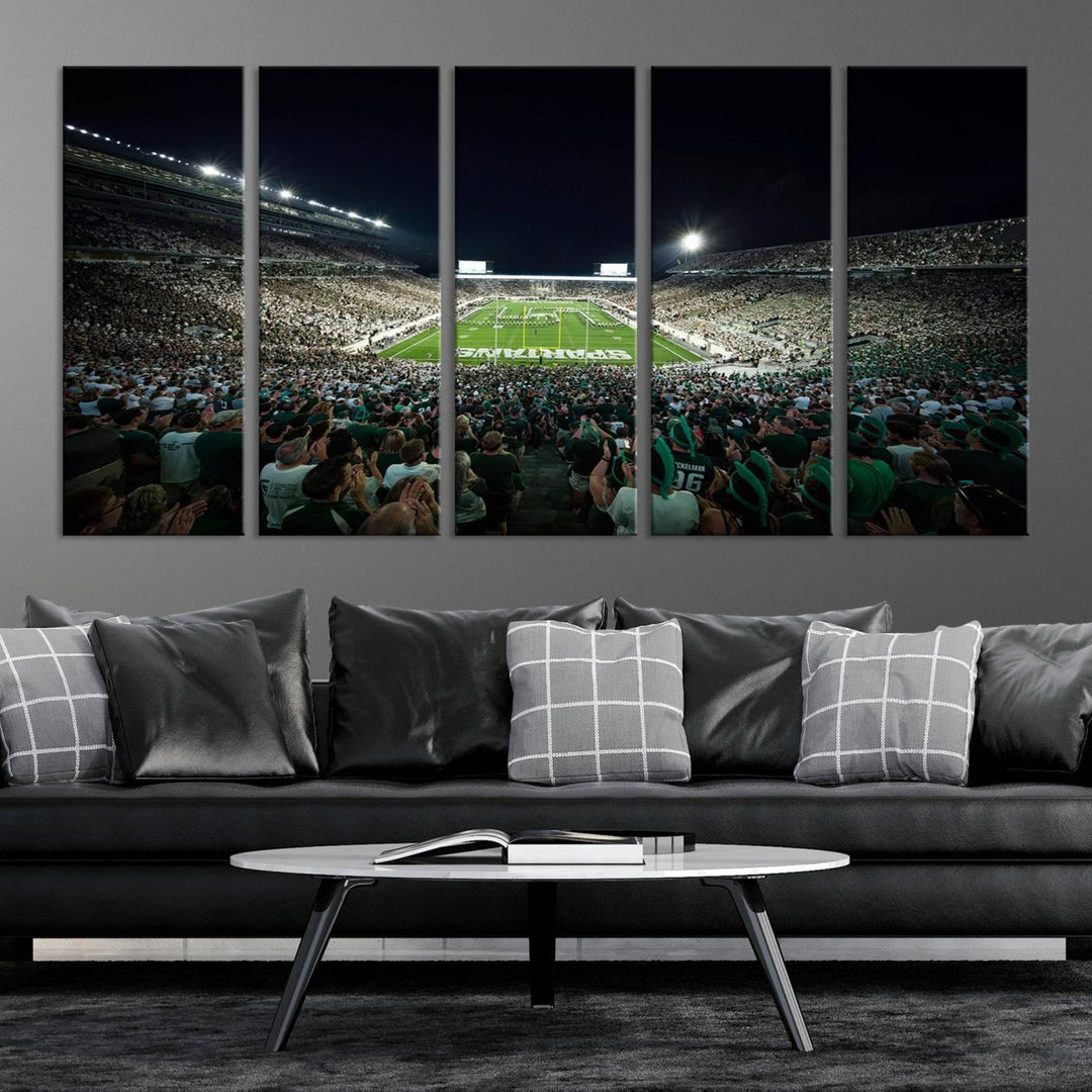 Michigan State Spartans Football Team Print - East Lansing Spartan Stadium Wall Art Canvas Print