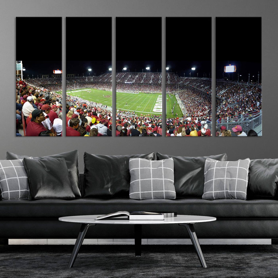 This Stanford University Cardinal Football Team canvas print, depicting fans in red filling Stanford Stadium at night, is perfect.