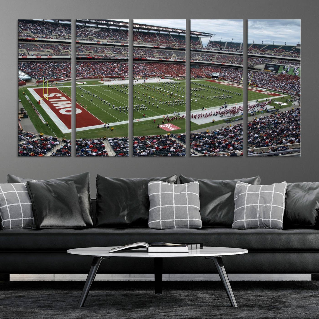 Aerial view wall art of Lincoln Financial Field during a Temple Owls game.