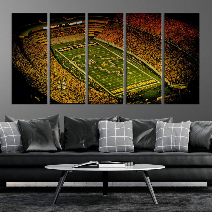 West Virginia University Mountaineers Football Team Print - Milan Puskar Stadium Canvas Print Wall Art, Morgantown City Print