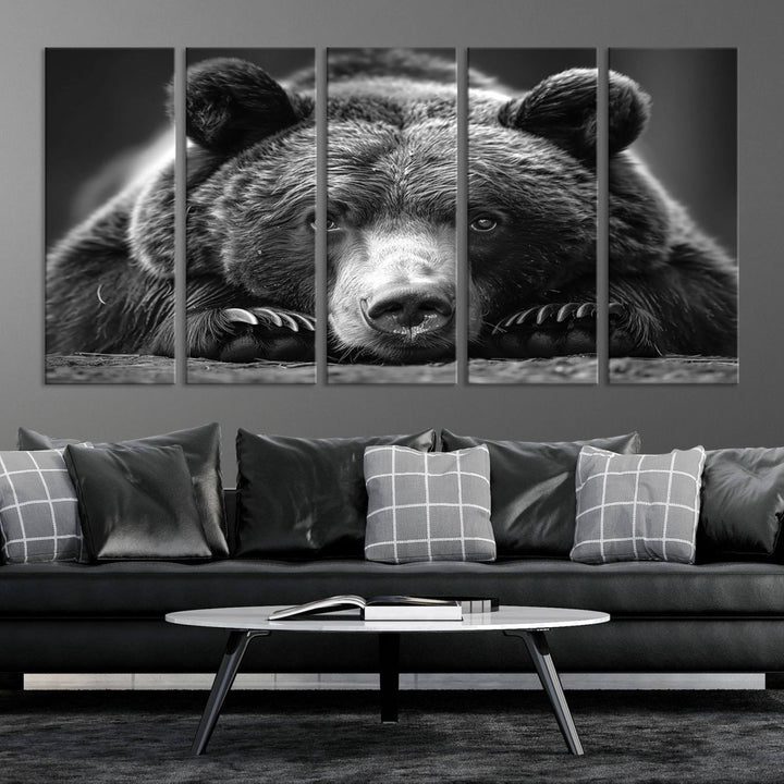 Resting Grizzly Bear Canvas Print | Ready to Hang Wall Art | Rustic Cabin & Farmhouse Decor | Wildlife Art