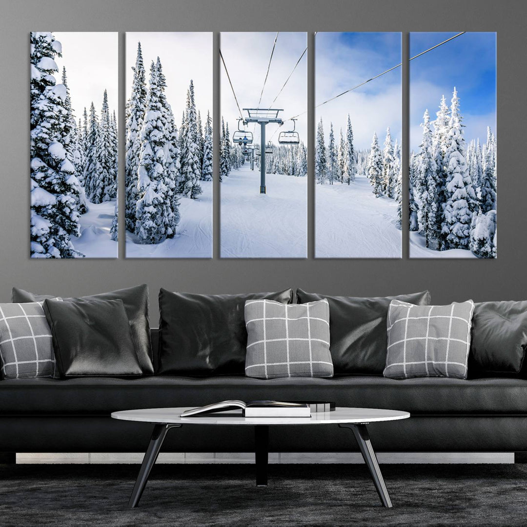 Winter Ski Lift Landscape Wall Art | Snowy Mountain Adventure | Framed and Ready to Hang | Perfect for Cabin Wall Art, Farmhouse Decor