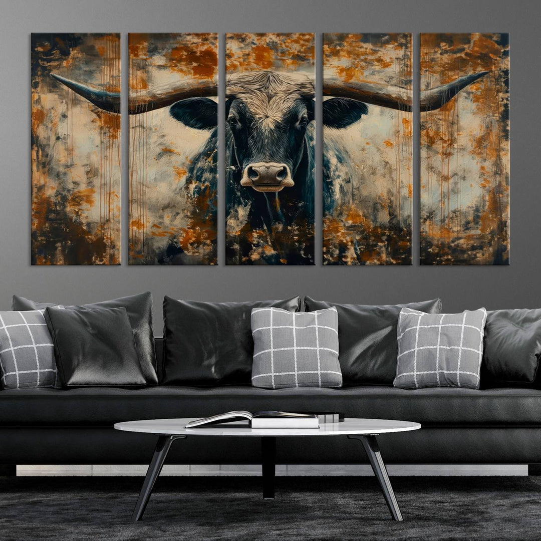 Abstract Longhorn Bull Wall Art | Rustic Western Wall Decor | Framed and Ready to Hang | Ideal for Farmhouse, Lodge, and Barn Decor