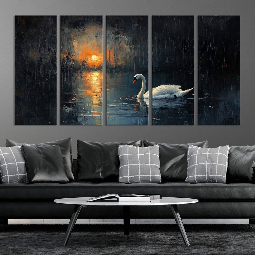 Abstract Swan on Water Wall Art Canvas Print - Elegant Nature Scene for Modern Home Decor