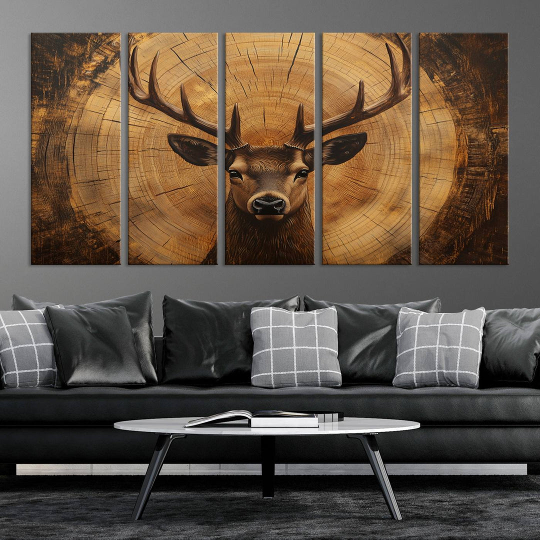 Deer Wall Art Canvas Print | Ready to Hang Canvas Print of a Stag with Rustic Tree Rings | Perfect for Farmhouse Wall Decor, Cabin Wall Art