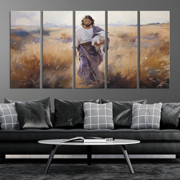 Jesus the Good Shepherd Wall Art Canvas Print - Lost Lamb  Print for Prayer Room Decor