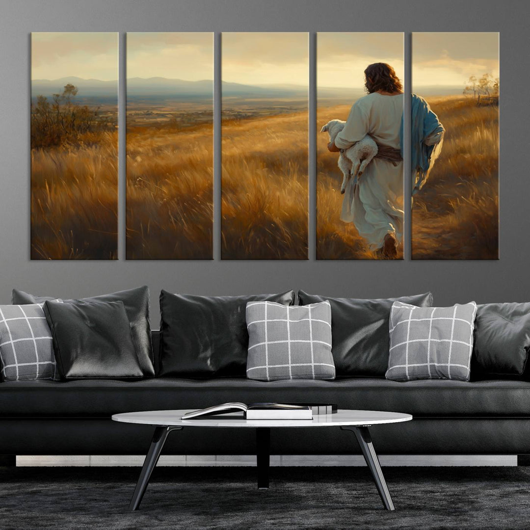 Jesus the Good Shepherd Wall Art Canvas Print - Inspirational Christian Religious Print for Prayer Room Decor