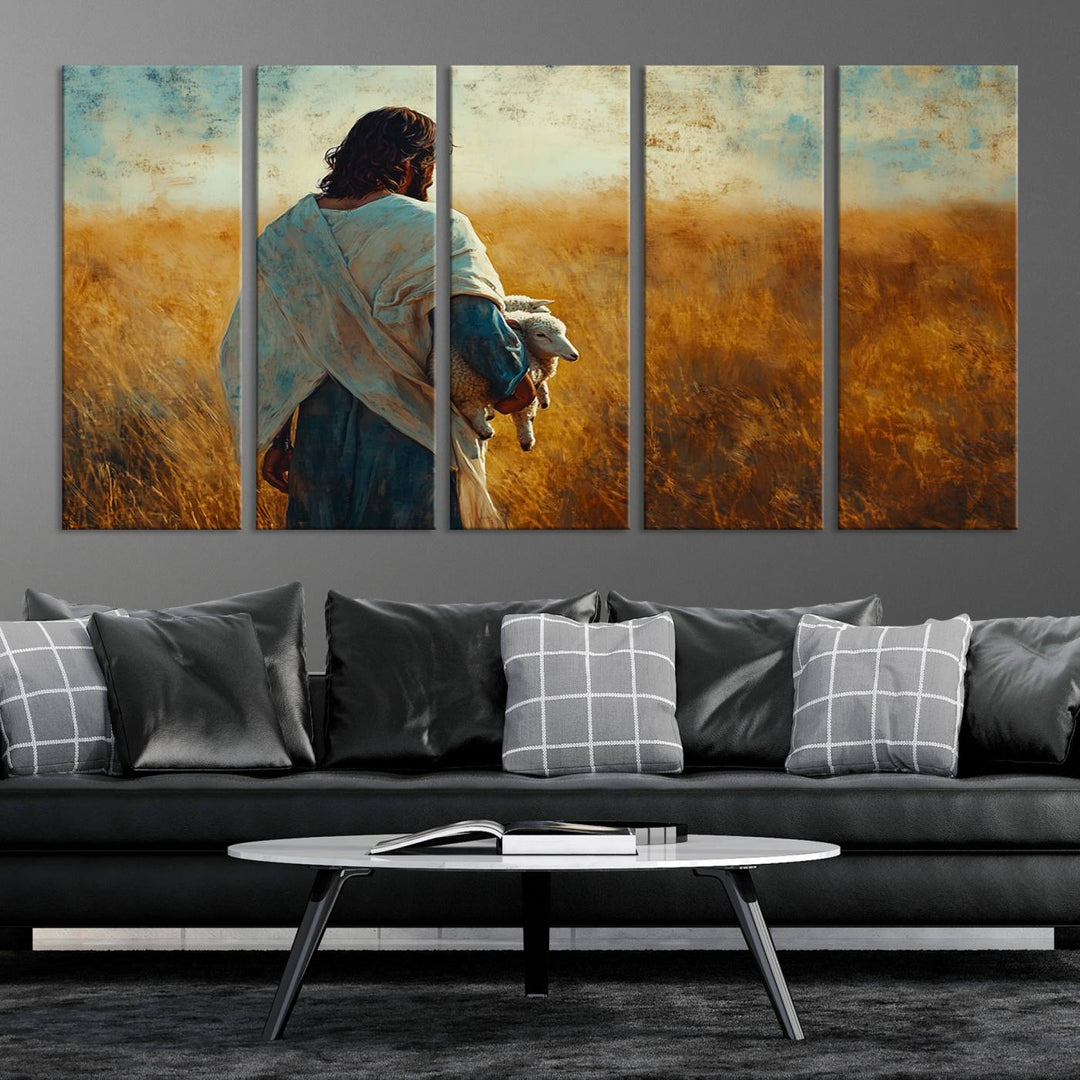 Jesus the Good Shepherd Wall Art Canvas Print - Inspirational Christian Religious Print for Prayer Room Decor