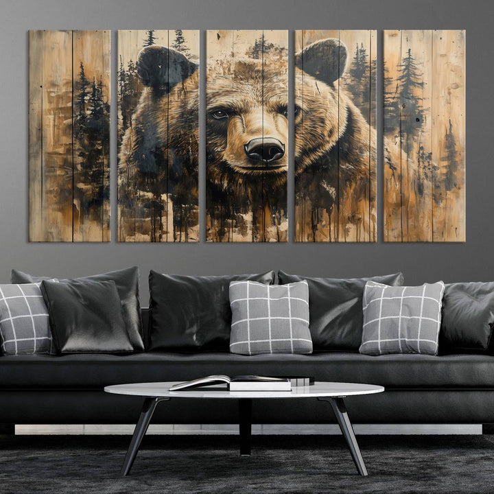 Rustic Bear Wall Art Canvas Print | Framed & Ready to Hang | Rustic Animal Artwork for Living Room, Office, Cabin, or Nature-Inspired Décor