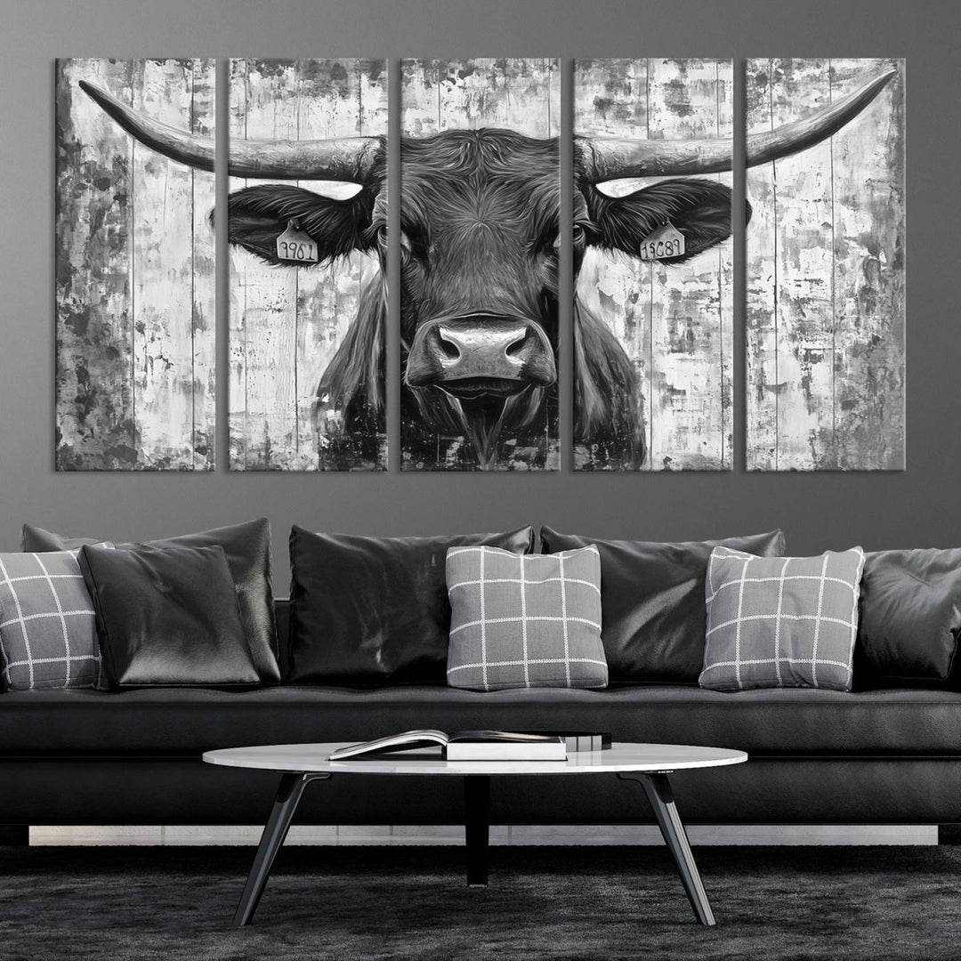 Abstract Longhorn Bull Wall Art Canvas Print - Rustic Texas Western Cow Artwork