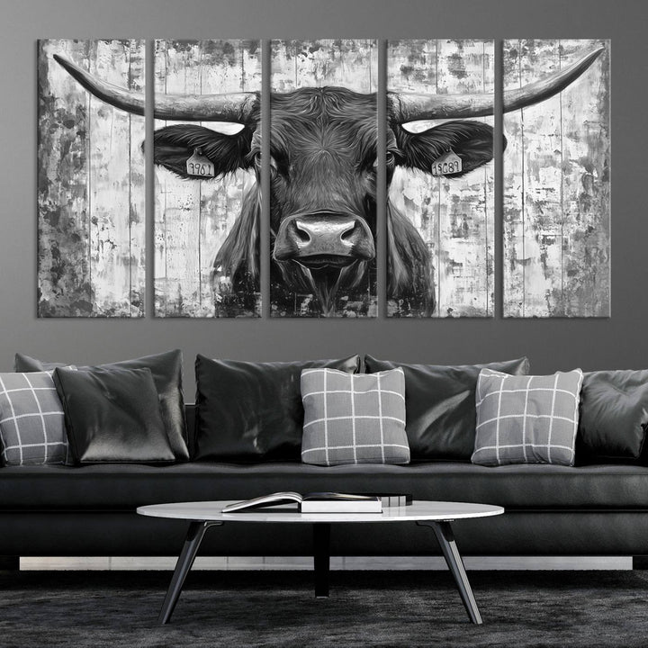 Abstract Longhorn Bull Wall Art Canvas Print - Rustic Texas Western Cow Artwork