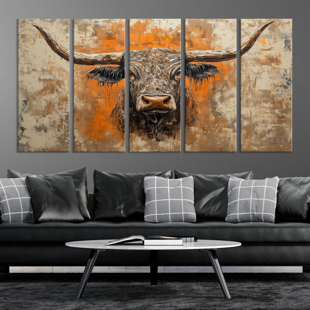 Abstract Cow Longhorn Bull Wall Art Canvas Print - Rustic Texas Western Cattle Artwork