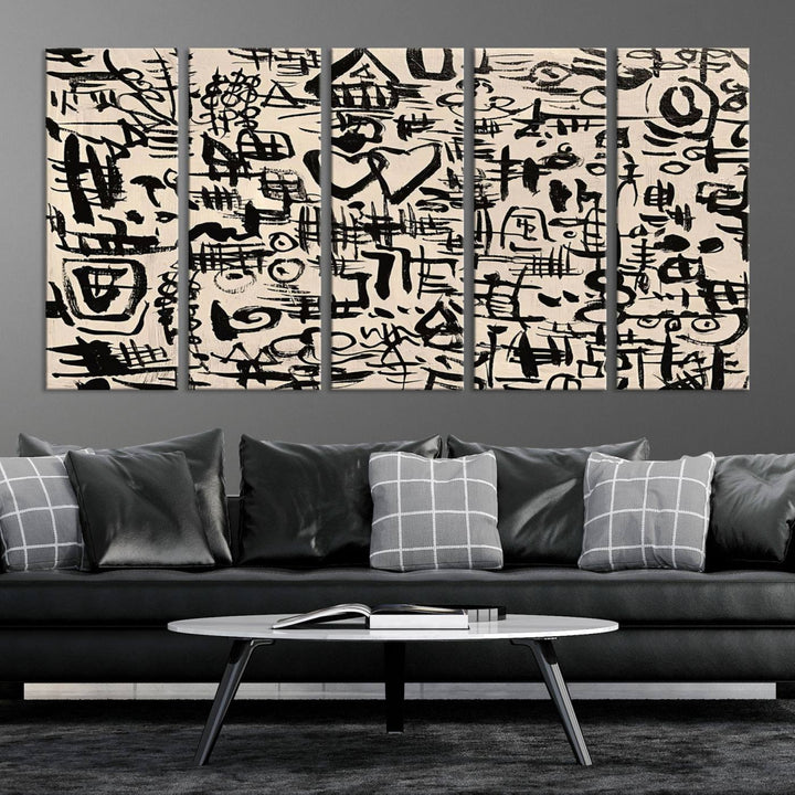 Love-in-People and Love and Chaos Abstract Wall Art | Bold Black and White Ready to Hang | Modern Expressionist Graffiti-Inspired Decor