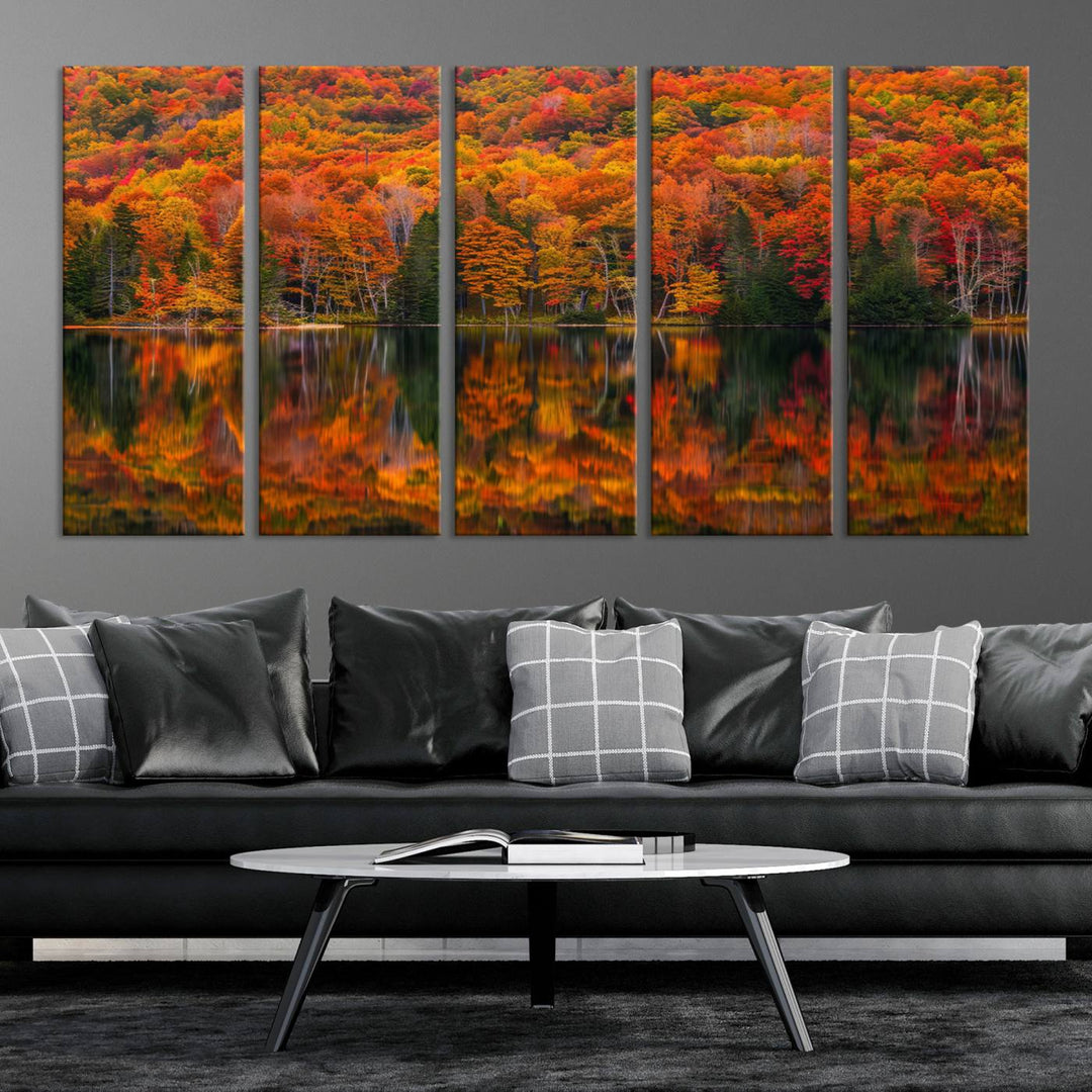 Autumn Reflection Canvas Print, Stunning Fall Foliage Wall Art, Serene Lake Landscape, Perfect Seasonal Decor Print