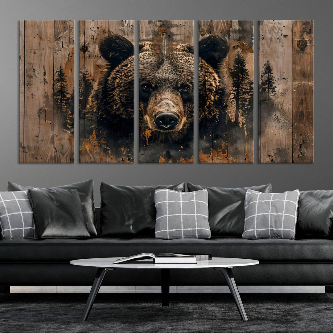 Rustic Bear Wall Art | Triptych Canvas Print | Rustic Cabin Wall Decor | Forest-Inspired Animal Art | Perfect for Farmhouse or Woodland Print