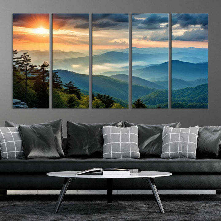 Sunrise Over Mountain Range Wall Art | Canvas Print Ready to Hang | Perfect for Farmhouse Wall Decor, Cabin Wall Art, Nature-Inspired Home