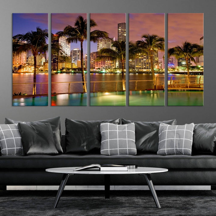 Art mural MIAMI Impression sur toile Miami Skyline avec palmiers