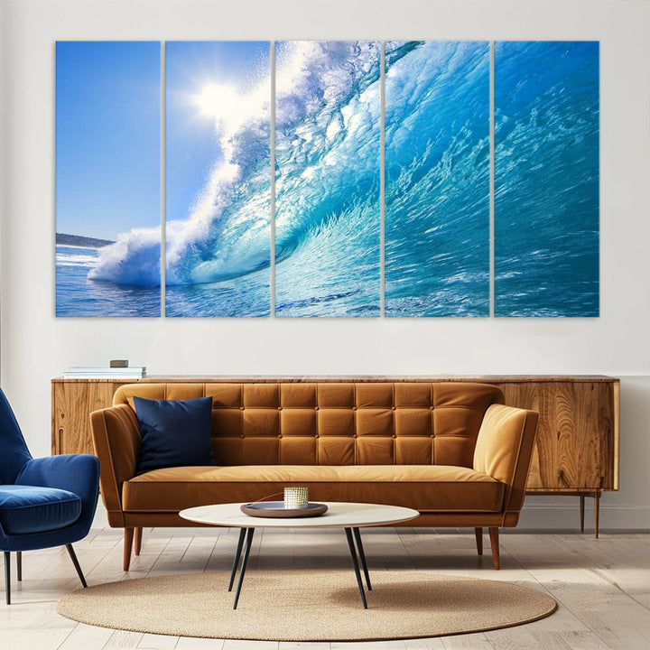 Blue Big Wave Surf Ocean Canvas Wall Art Artwork Print, Art mural de plage, Art de mur de mer