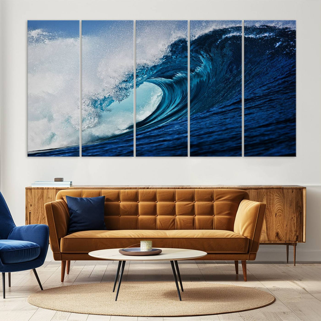 Ocean Wave at Sunset Canvas Art, Large Wall Print of Vibrant Water Waves, Coastal Art for Living Room and Dining Room Decor