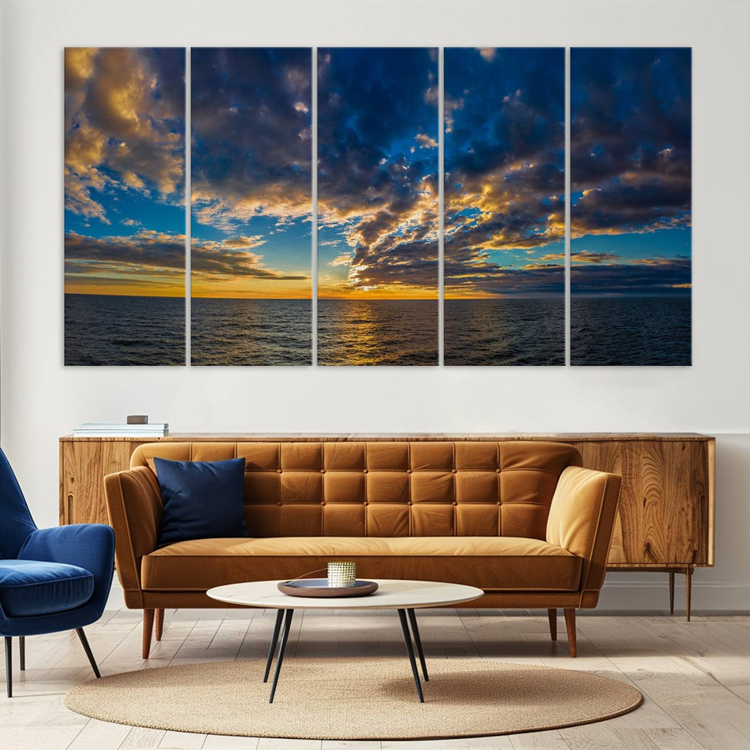 Dramatic Ocean Sunset Canvas Art, Panoramic Seascape Wall Art, Giclee Canvas Print with Canon Quality for Coastal Decor