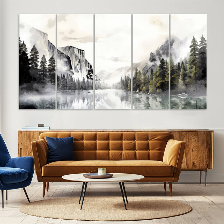 The Yosemite Valley Wall Art Canvas Print, a framed nature décor, is beautifully displayed.