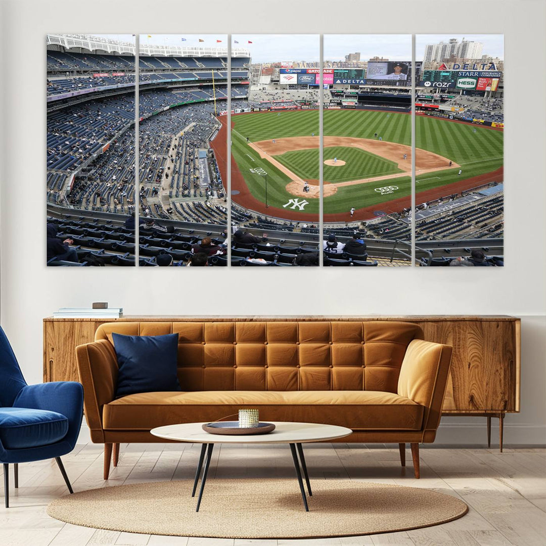 Aerial view of Yankee Stadium filled with fans, showcased on a New York Yankees Stadium Wall Art Canvas Print.