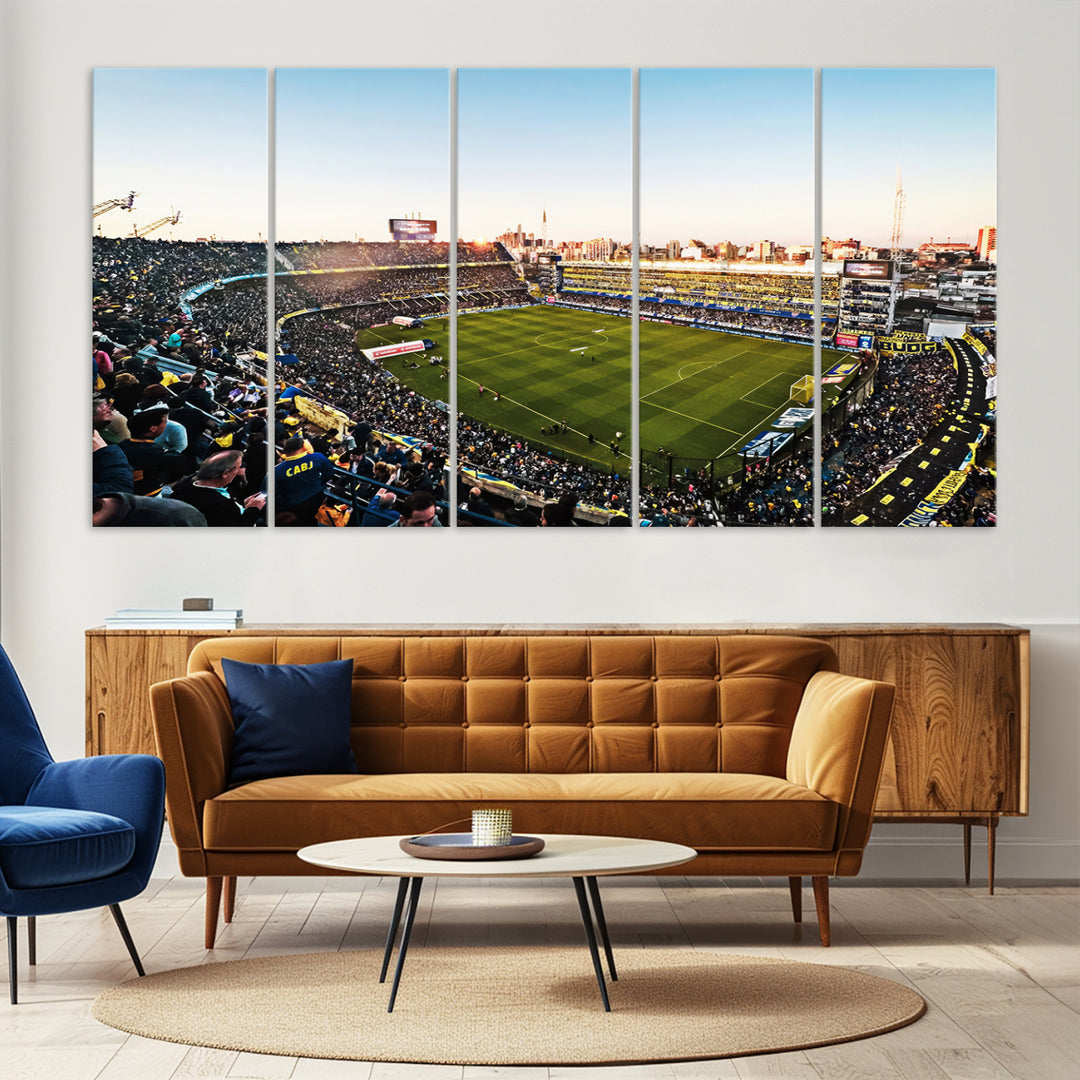 The wall art canvas print vividly captures the dynamic soccer culture at Bombonera Stadium with its vibrant depiction.