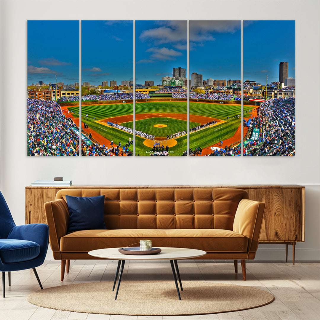 Wrigley Field Chicago Cubs Panoramic 3-Piece Canvas Wall Art - Iconic Baseball Stadium Print for Sports Lovers - Ready to Hang