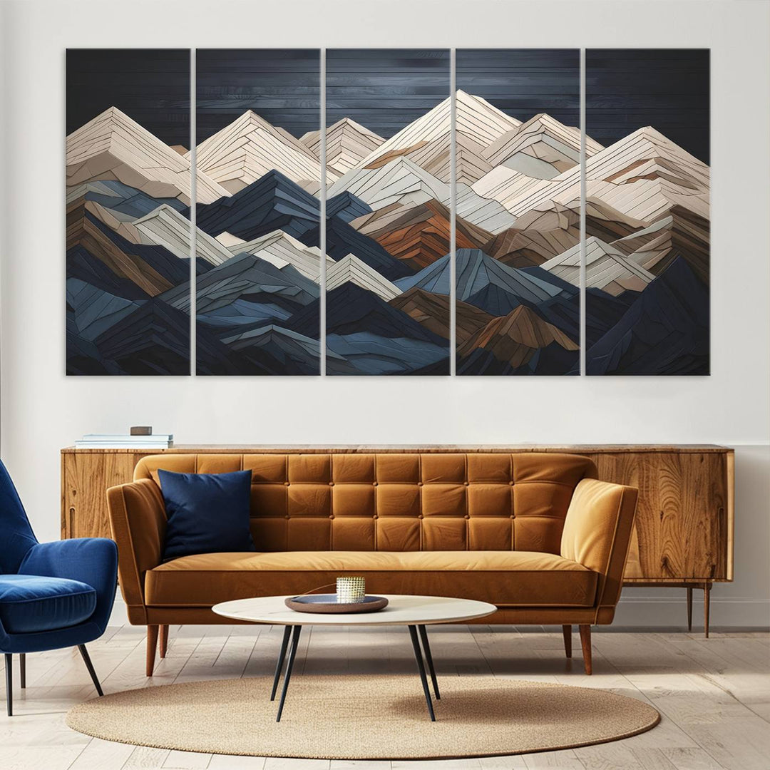 Wood Style Mountain Range Wall Art - Ready to Hang 3-Piece Set for Modern Rustic Decor, Abstract Wooden Design for Living Rooms, Bedrooms & Offices