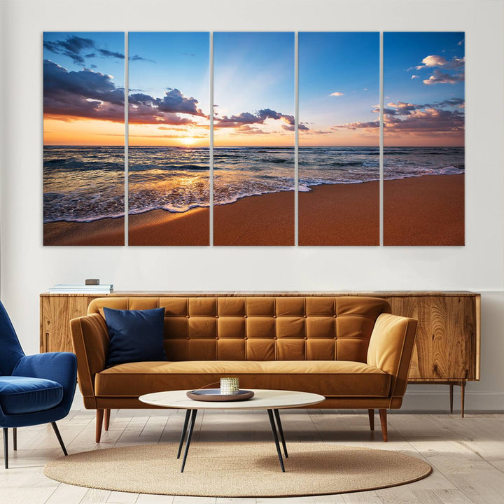 Golden Hour Beach Sunset Wall Art | Canvas Print | Ready to Hang | Coastal Wall Art for Living Room