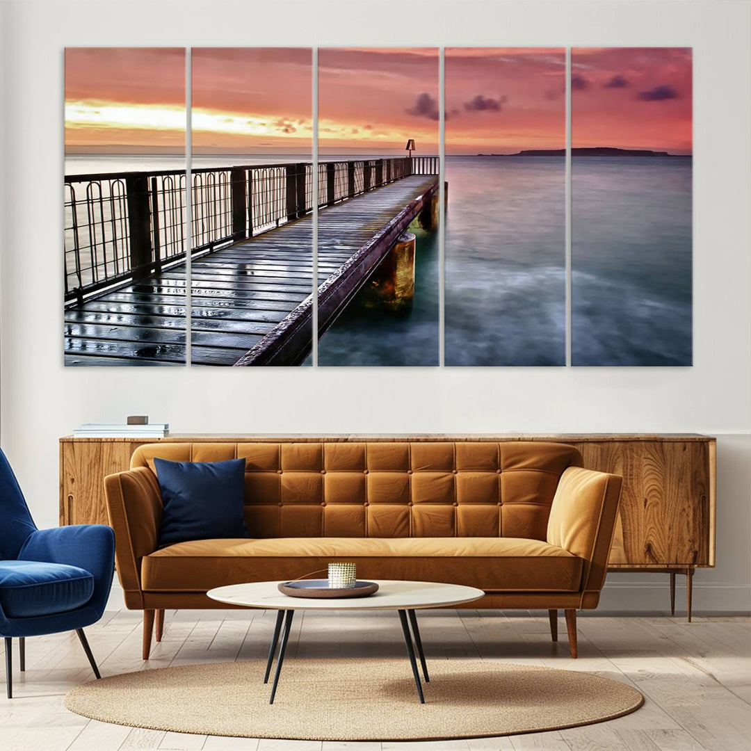 Serene Pier at Sunset Wall Art | Canvas Print | Ready to Hang | Coastal Decor for Living Room