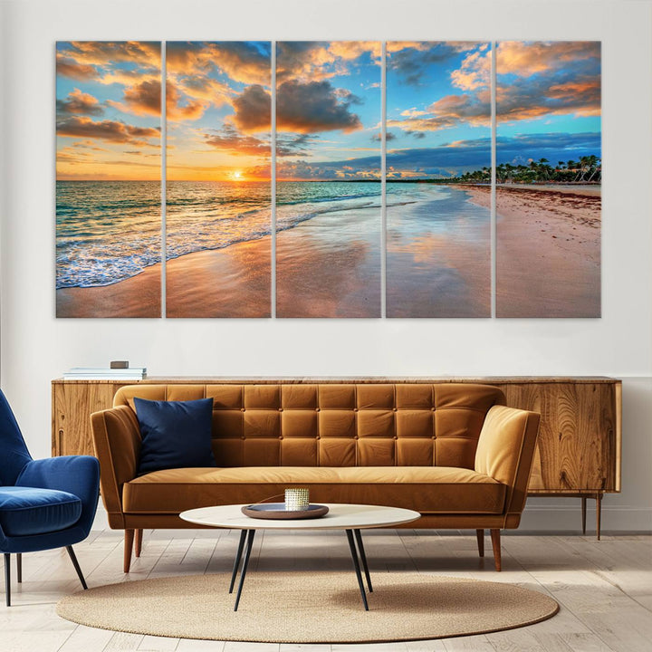 Serene Beach Sunset Wall Art | Coastal Ocean Canvas Print | Ready to Hang Tropical Decor for Home or Office