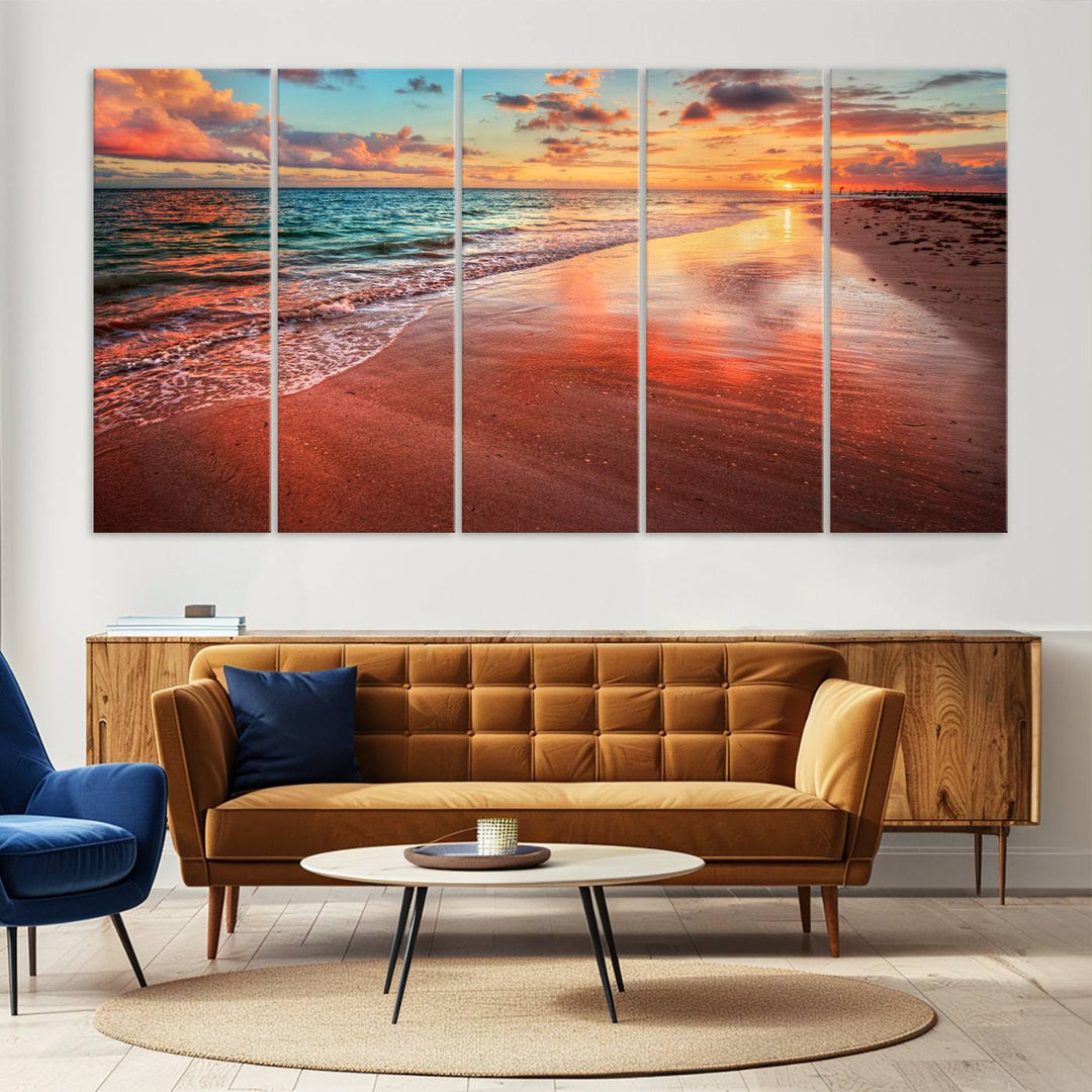 Stunning Sunset Beach Wall Art | Ocean Canvas Print | Coastal Wall Art | Ready to Hang | Tranquil Sunset Canvas for Home & Office Decor