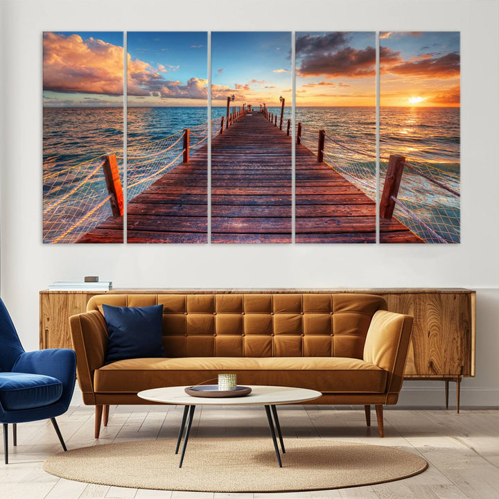 Vibrant Beach Sunset Wall Art | Coastal Ocean Canvas Print | Ready to Hang Tropical Decor for Living Room or Office