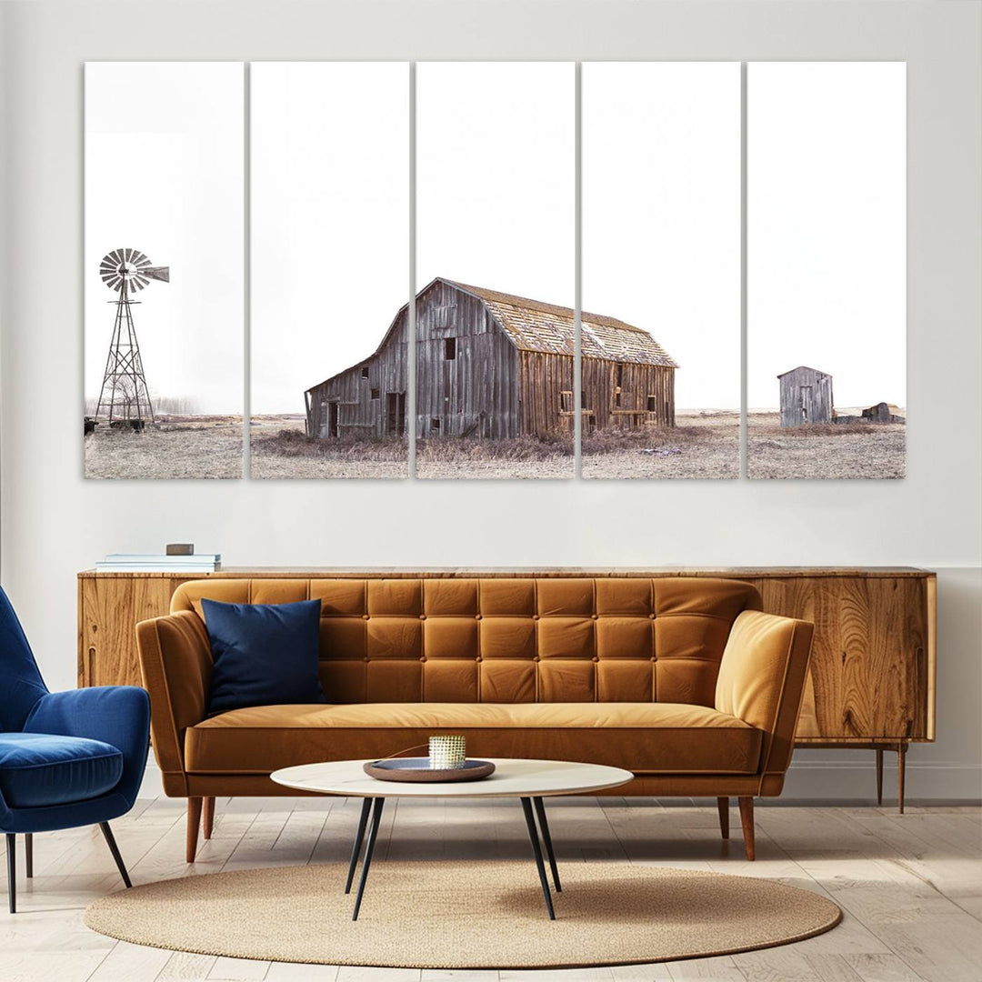 The Set of 3 Rustic Farmhouse Wall Art Prints features a barn, wheat field, and landscape.