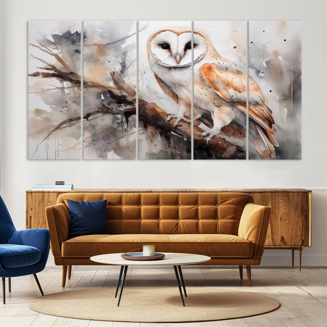 The Barn Owl Wall Art watercolor canvas adds a rustic twist to farmhouse decor.