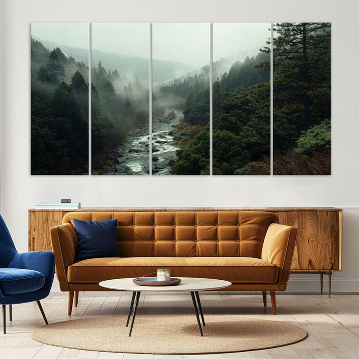 Misty Forest Wall Art | Ready to Hang and Framed | Tranquil Nature Landscape for Living Room or Cabin Wall Decor