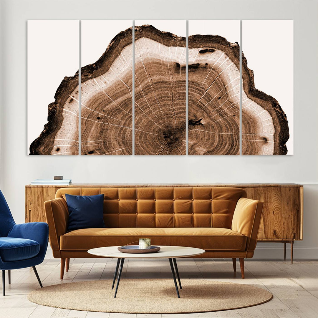 Rustic Wood Rings Wall Art | Nature-Inspired Tree Ring Canvas Print | Ready to Hang and Framed for Farmhouse Wall Decor