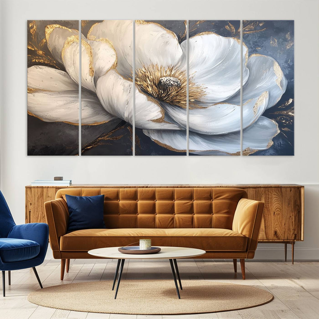 White Magnolia Flower Wall Art | Canvas Print | Abstract Floral Wall Decor | Elegant Bloom Artwork | Framed for Living Room or Bedroom