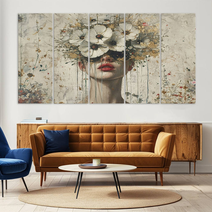 Abstract Floral Women Patel Wall Art Canvas Print