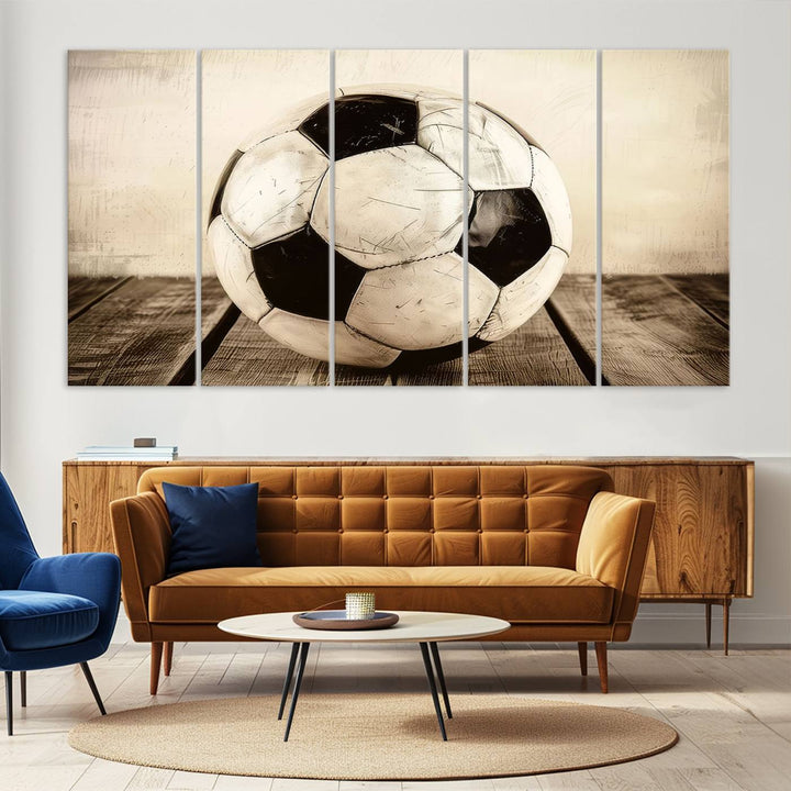 Vintage Soccer Ball Triptych Canvas Art – 3-Panel Soccer Wall Decor, Framed and Ready to Hang Sports Art for Home, Office, or Gym