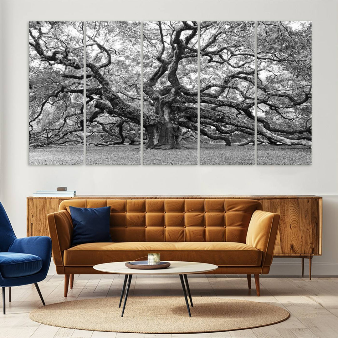 Black White Angel Oak Tree Wall Art - Timeless Nature-Inspired Canvas for Rustic, Modern, or Traditional Home Decor