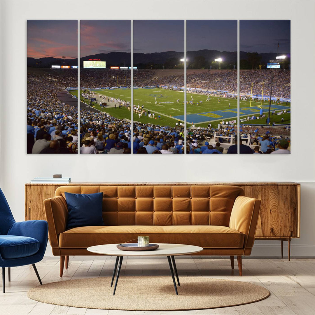 UCLA Bruins Football Team Print - Pasadena Rose Bowl Stadium Wall Art Canvas Print