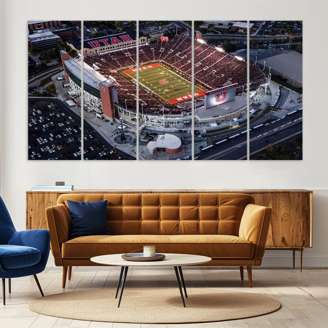 Utah Utes Football Team Print - Salt Lake City Rice-Eccles Stadium Wall Art Canvas Print