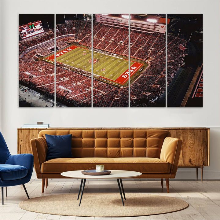 Utah Utes Football Team Print - Salt Lake City Rice-Eccles Stadium Wall Art Canvas Print