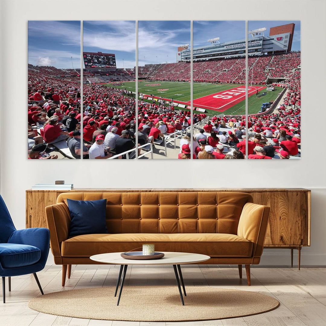 Utah Utes Football Team Print - Salt Lake City Rice-Eccles Stadium Wall Art Canvas Print